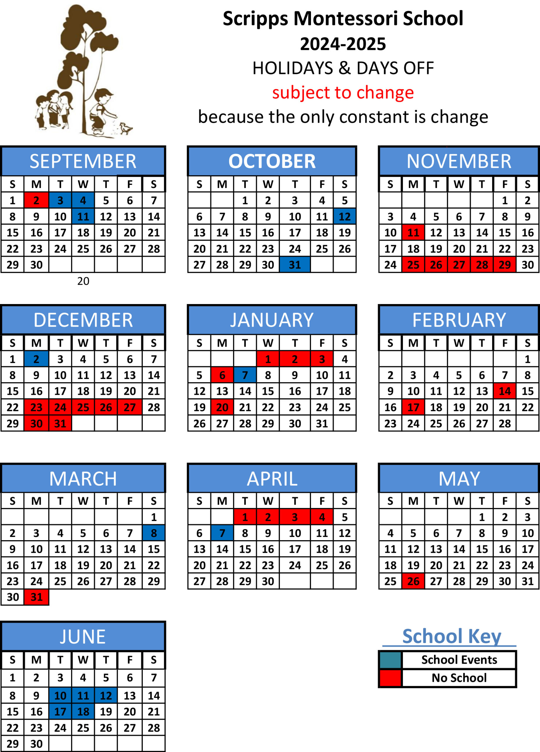 CALENDAR Scripps Montessori School